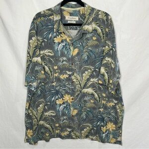 Tommy Bahama Shirt Men's XXL Gray Hawaiian Button 100% Silk Floral Original Fit
